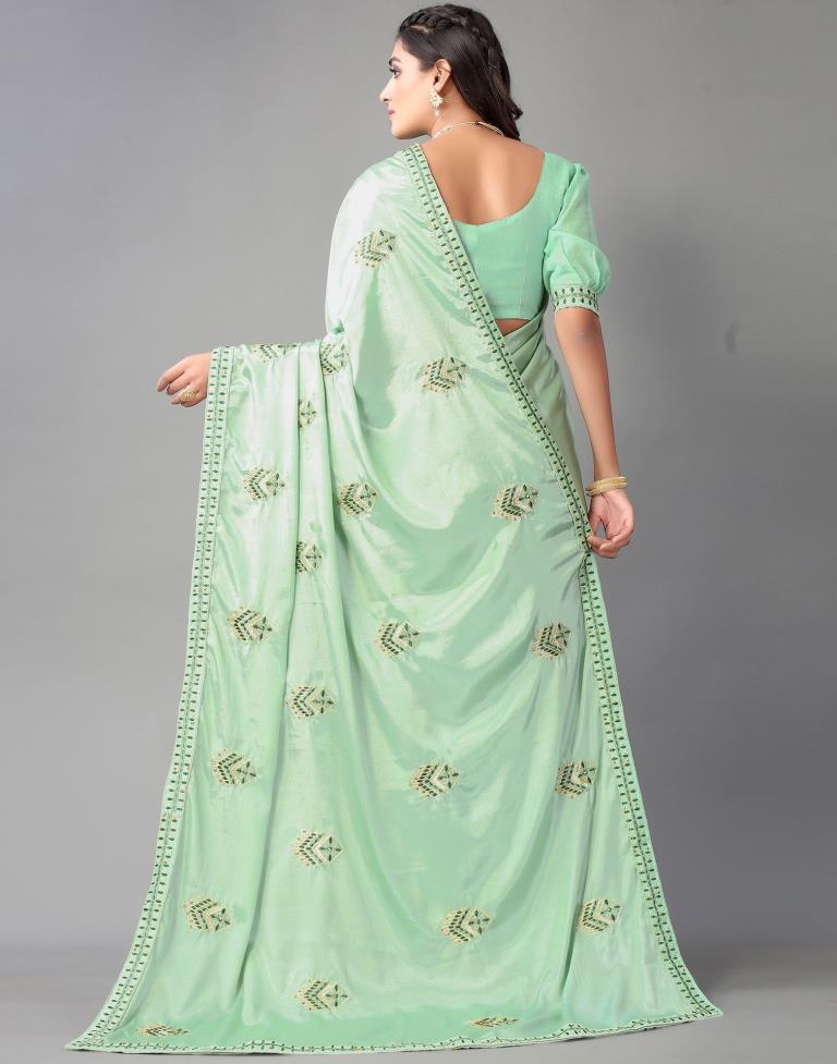Pista Green Embroidery Saree | Sudathi