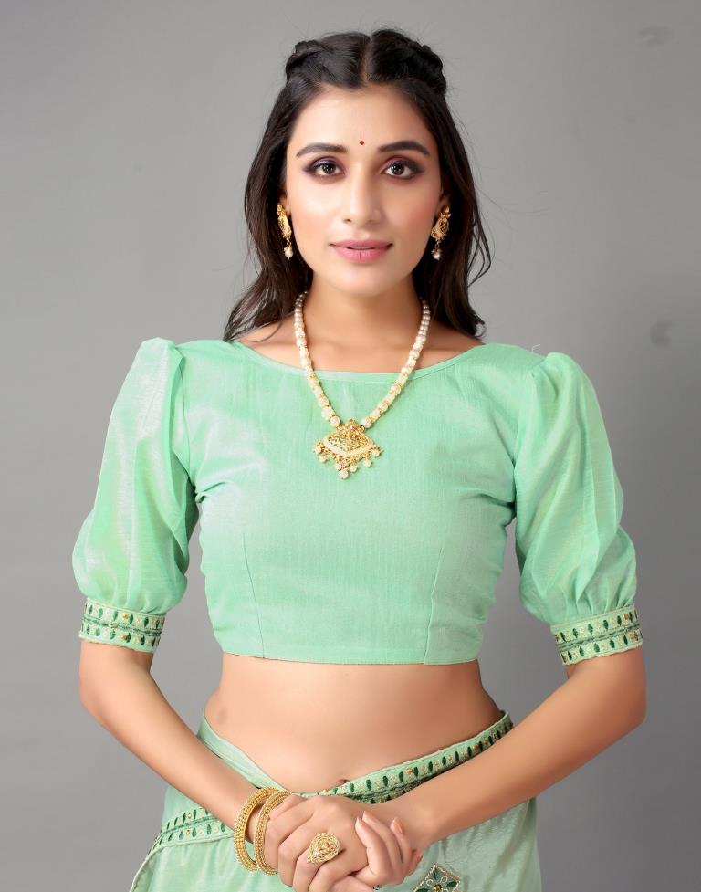 Pista Green Embroidery Saree | Sudathi