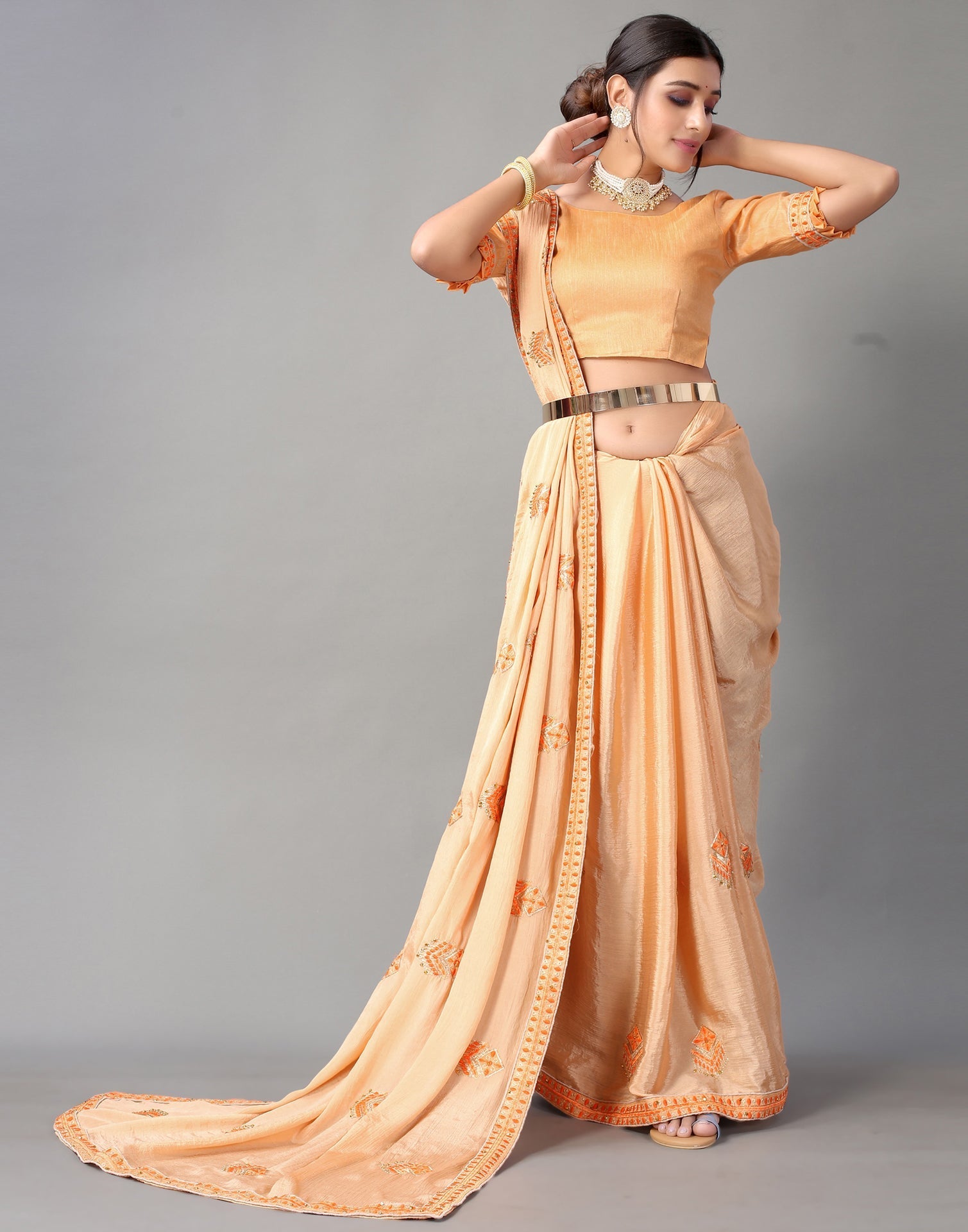 Light Orange Embroidery Saree | Sudathi