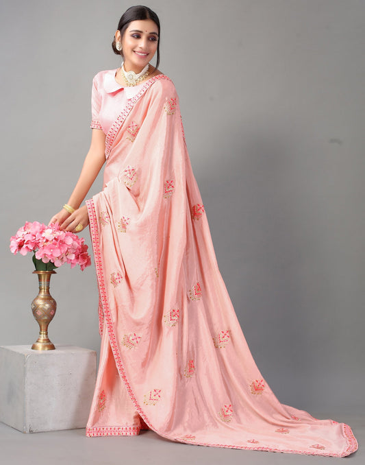 Peach Embroidery Saree | Sudathi
