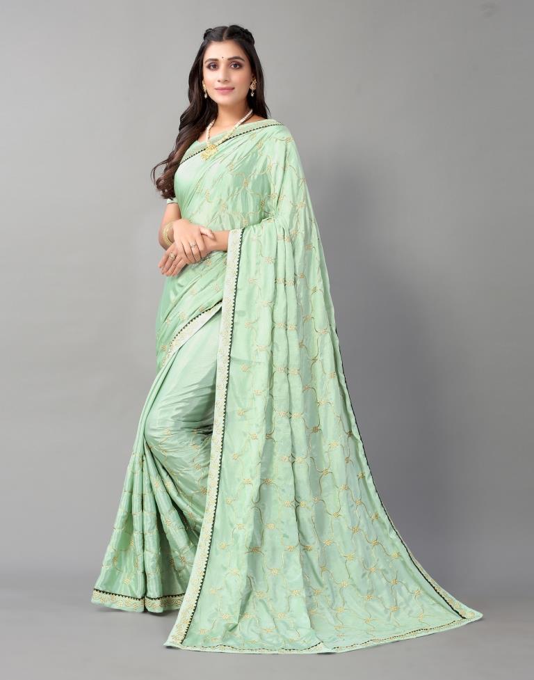 Pista Green Chinon Saree | Sudathi