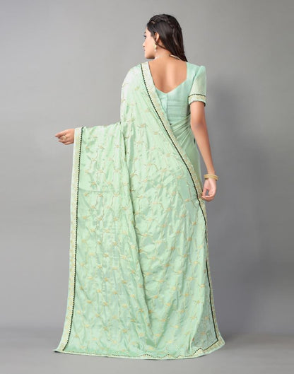 Pista Green Chinon Saree | Sudathi