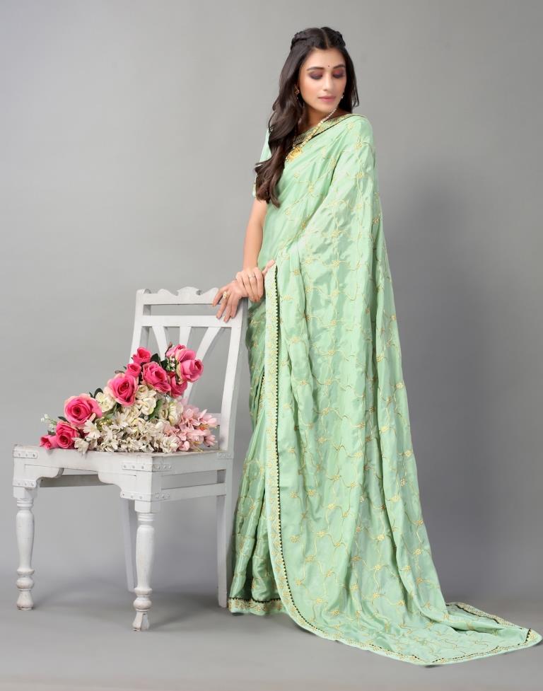 Pista Green Chinon Saree | Sudathi