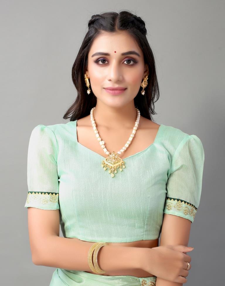 Pista Green Chinon Saree | Sudathi