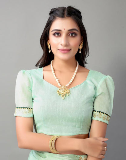 Pista Green Chinon Saree | Sudathi