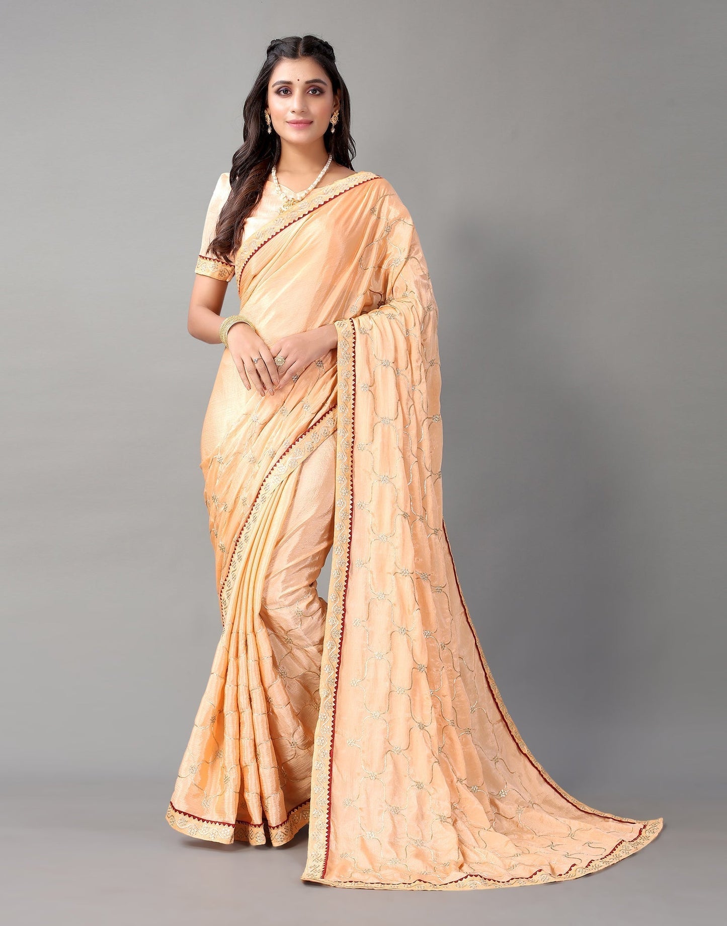 Peach Chinon Saree | Sudathi