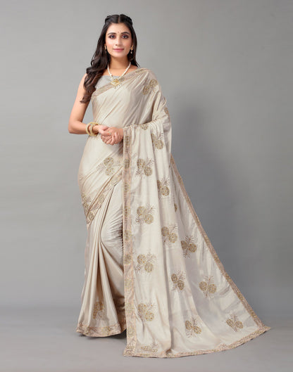 Dusty Beige Chinon Saree | Sudathi