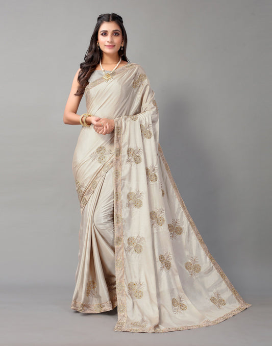 Dusty Beige Chinon Saree | Sudathi