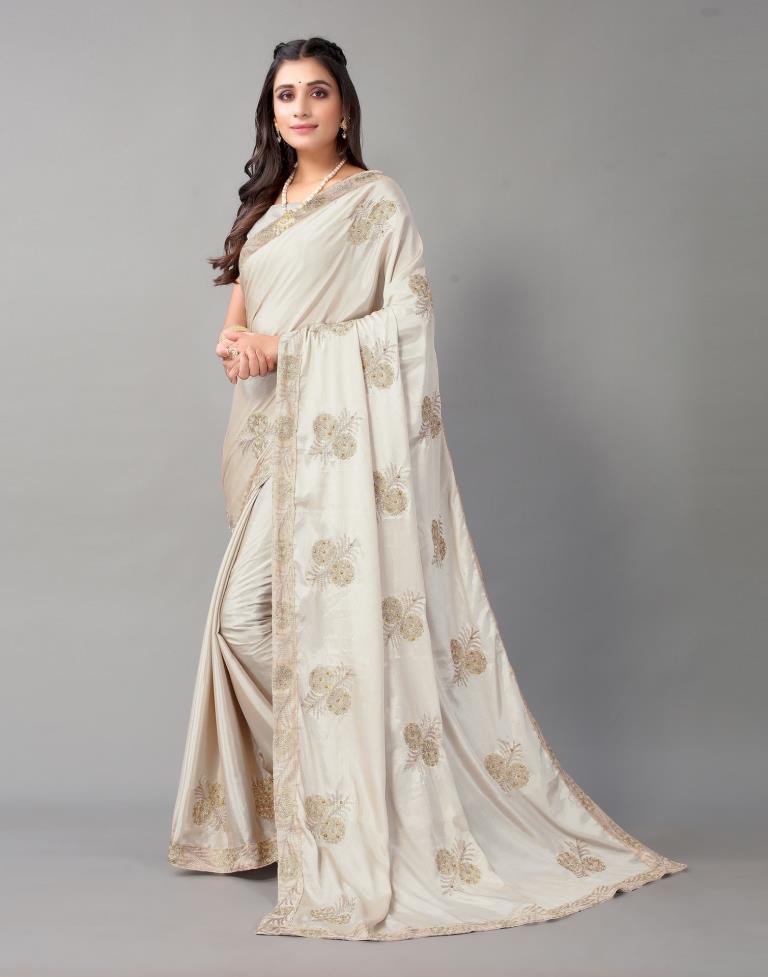 Dusty Beige Chinon Saree | Sudathi
