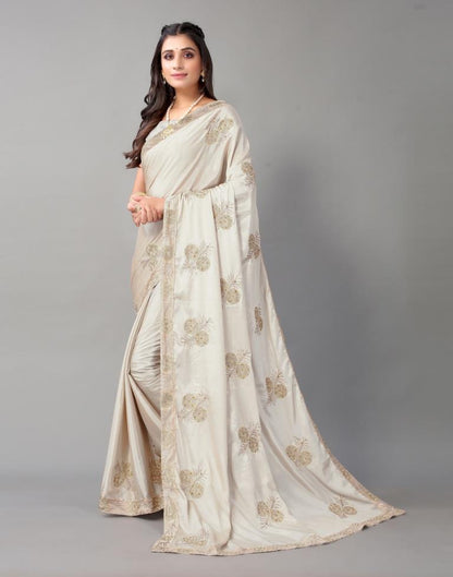 Dusty Beige Chinon Saree | Sudathi