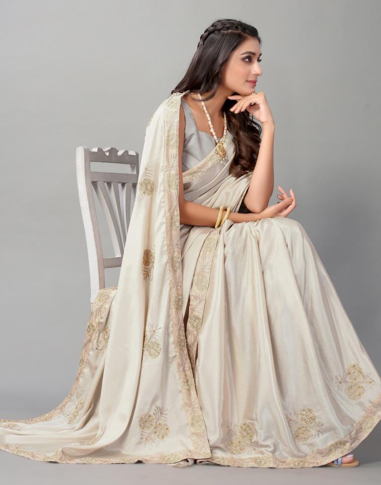 Dusty Beige Chinon Saree | Sudathi