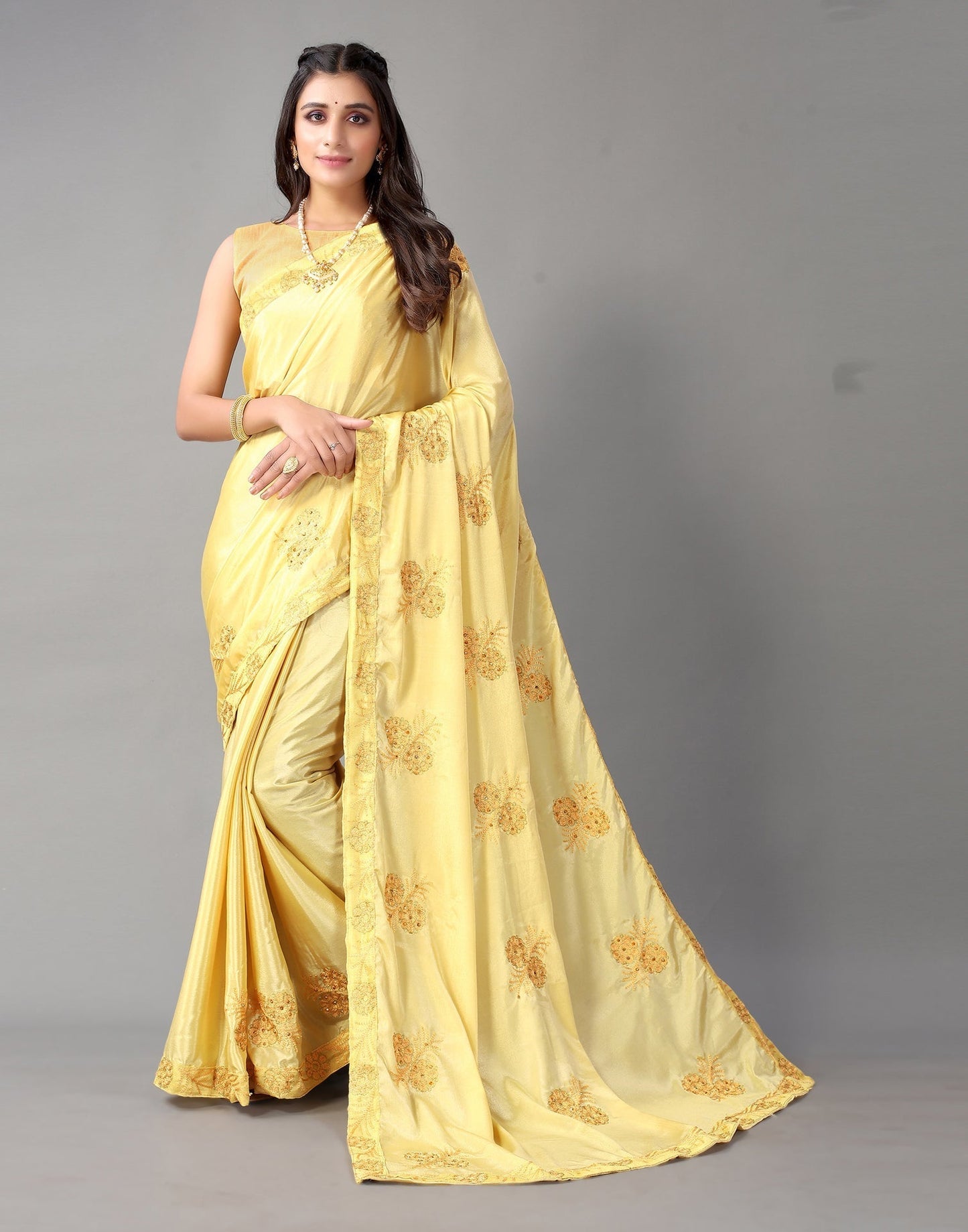 Light Yellow Chinon Saree | Sudathi