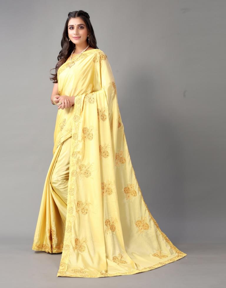 Light Yellow Chinon Saree | Sudathi