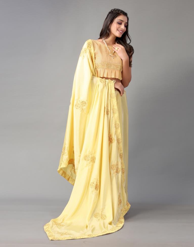 Light Yellow Chinon Saree | Sudathi