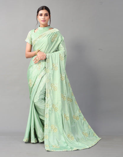 Pista Green Chinon Saree | Sudathi