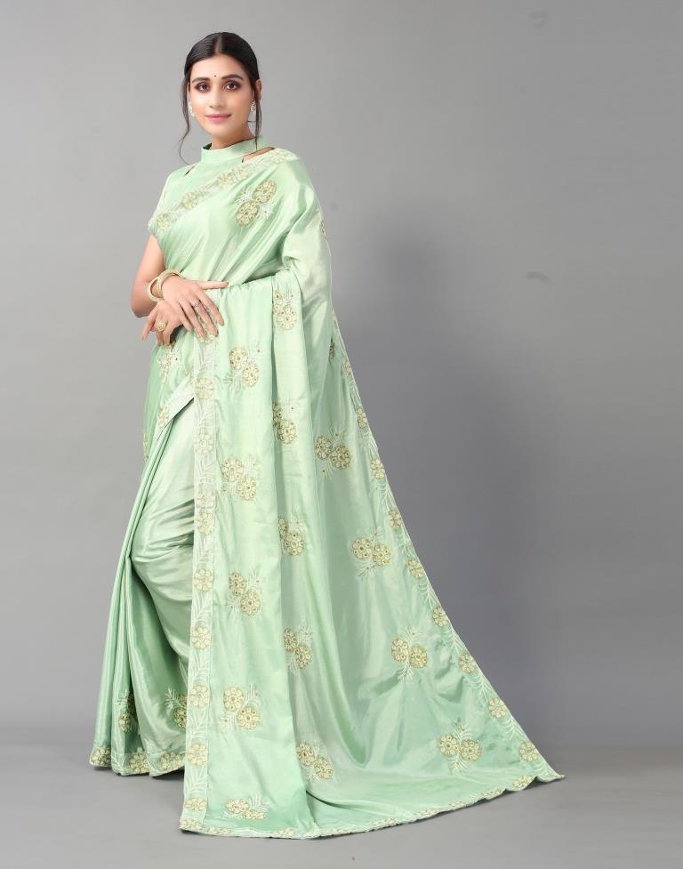 Pista Green Chinon Saree | Sudathi