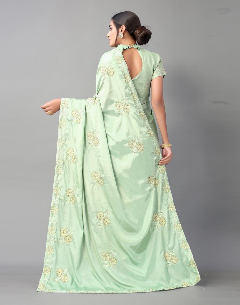 Pista Green Chinon Saree | Sudathi