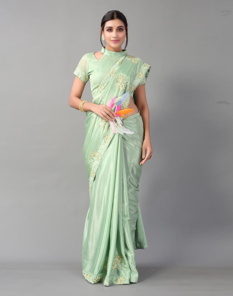 Pista Green Chinon Saree | Sudathi