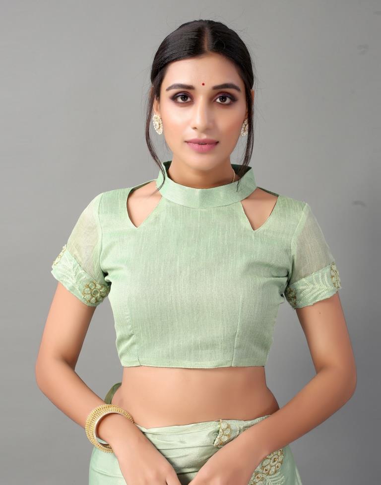 Pista Green Chinon Saree | Sudathi