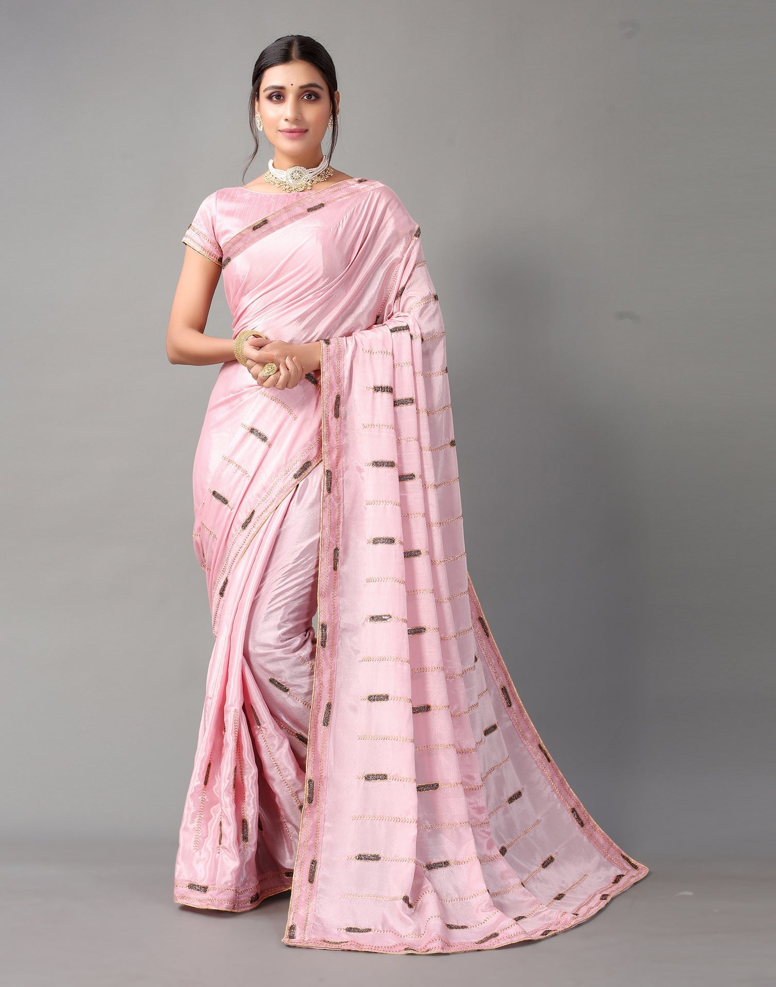 Baby Pink Chinon Saree | Sudathi