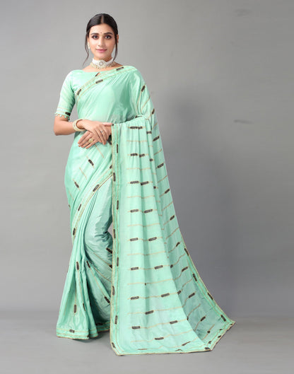 Mint Green Chinon Saree | Sudathi
