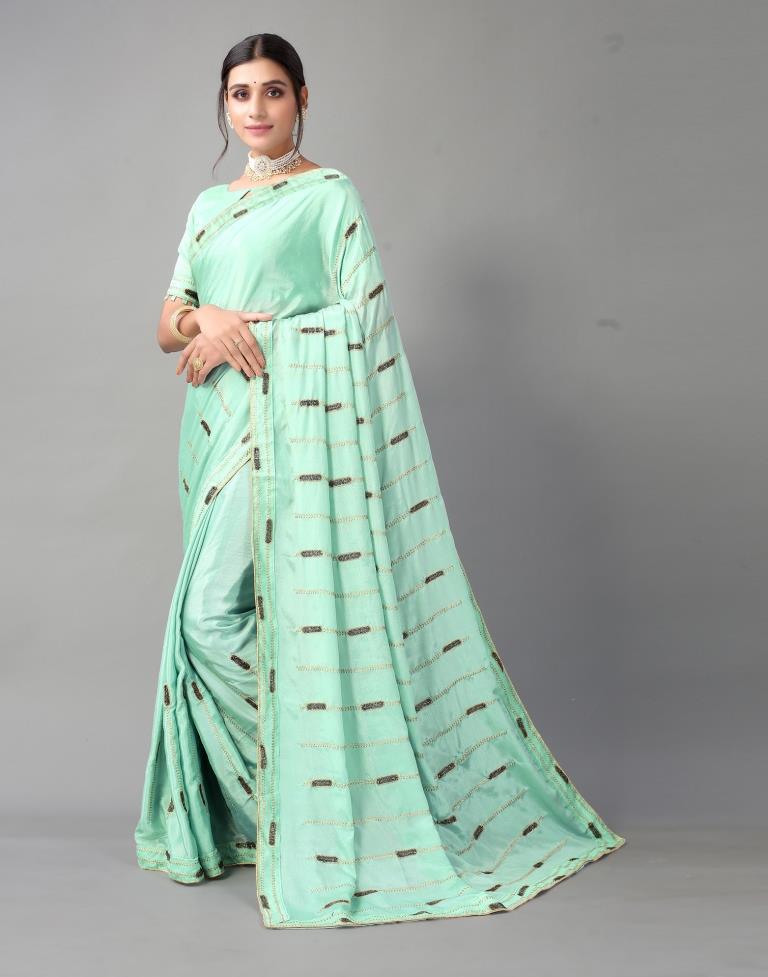 Mint Green Chinon Saree | Sudathi