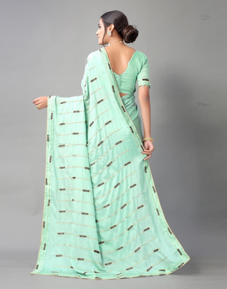 Mint Green Chinon Saree | Sudathi