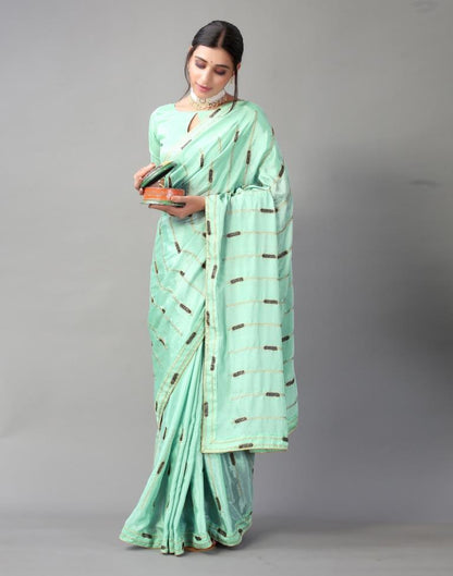 Mint Green Chinon Saree | Sudathi