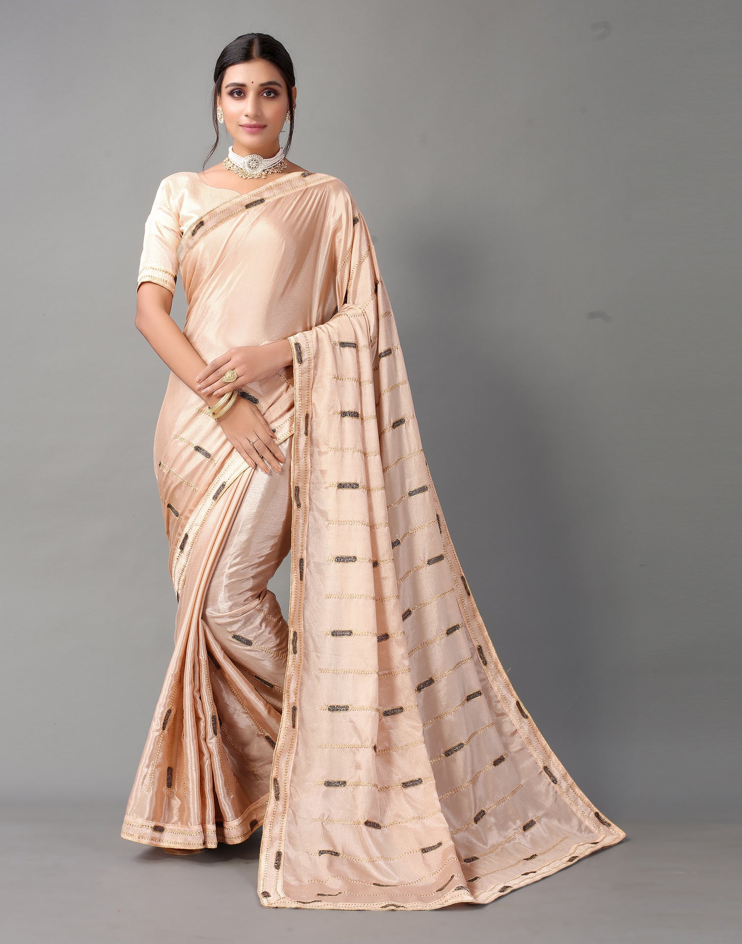 Rose Golden Chinon Saree | Sudathi