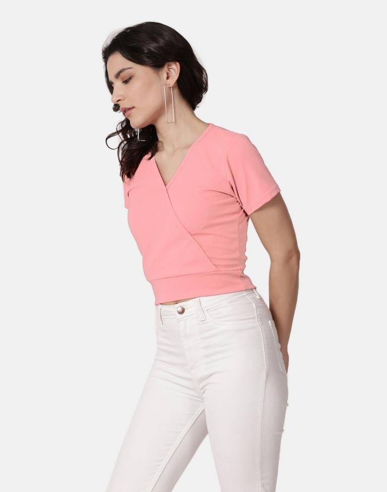 Peach Colored Lycra Knitted Top | Leemboodi