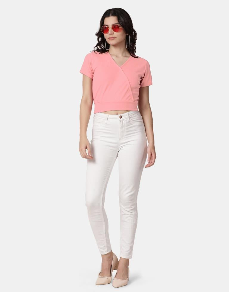 Peach Colored Lycra Knitted Top | Leemboodi