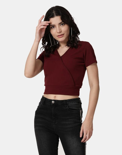 Maroon Colored Lycra Knitted Top | Leemboodi