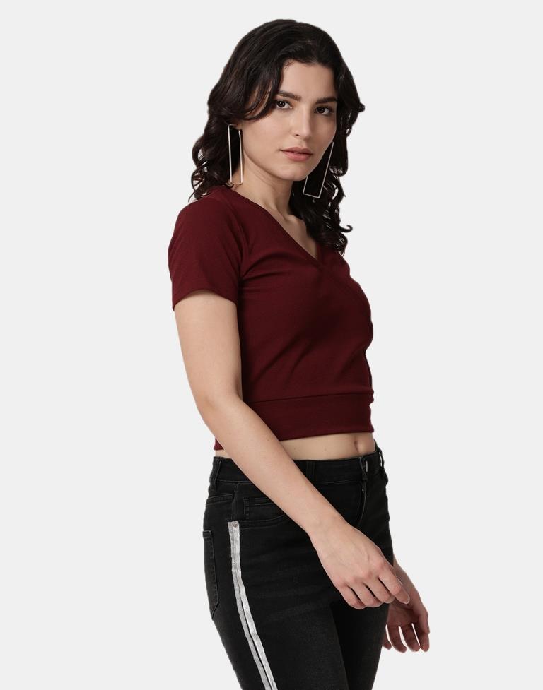 Maroon Colored Lycra Knitted Top | Leemboodi