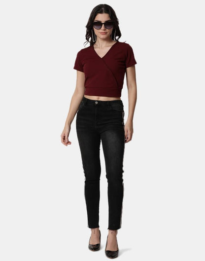 Maroon Colored Lycra Knitted Top | Leemboodi