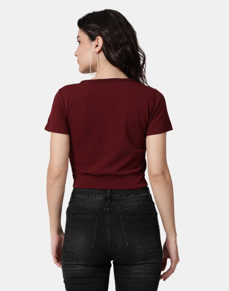 Maroon Colored Lycra Knitted Top | Leemboodi