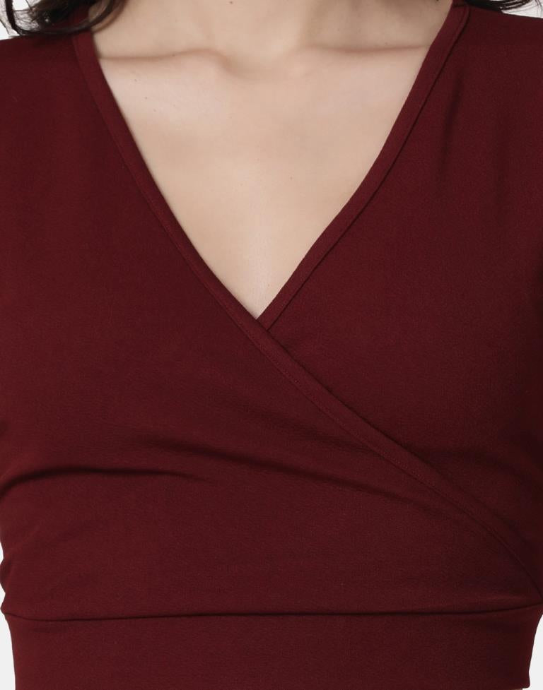 Maroon Colored Lycra Knitted Top | Leemboodi