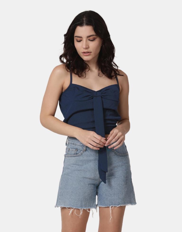 Blue Colored Lycra Knitted Top | Leemboodi