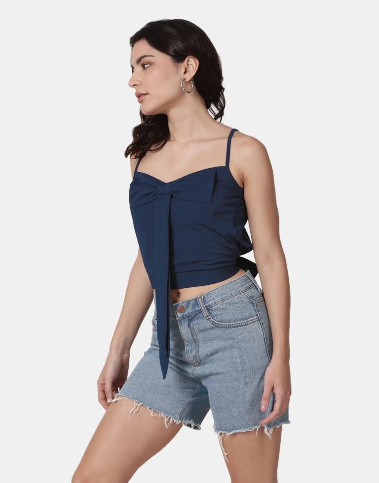 Blue Colored Lycra Knitted Top | Leemboodi