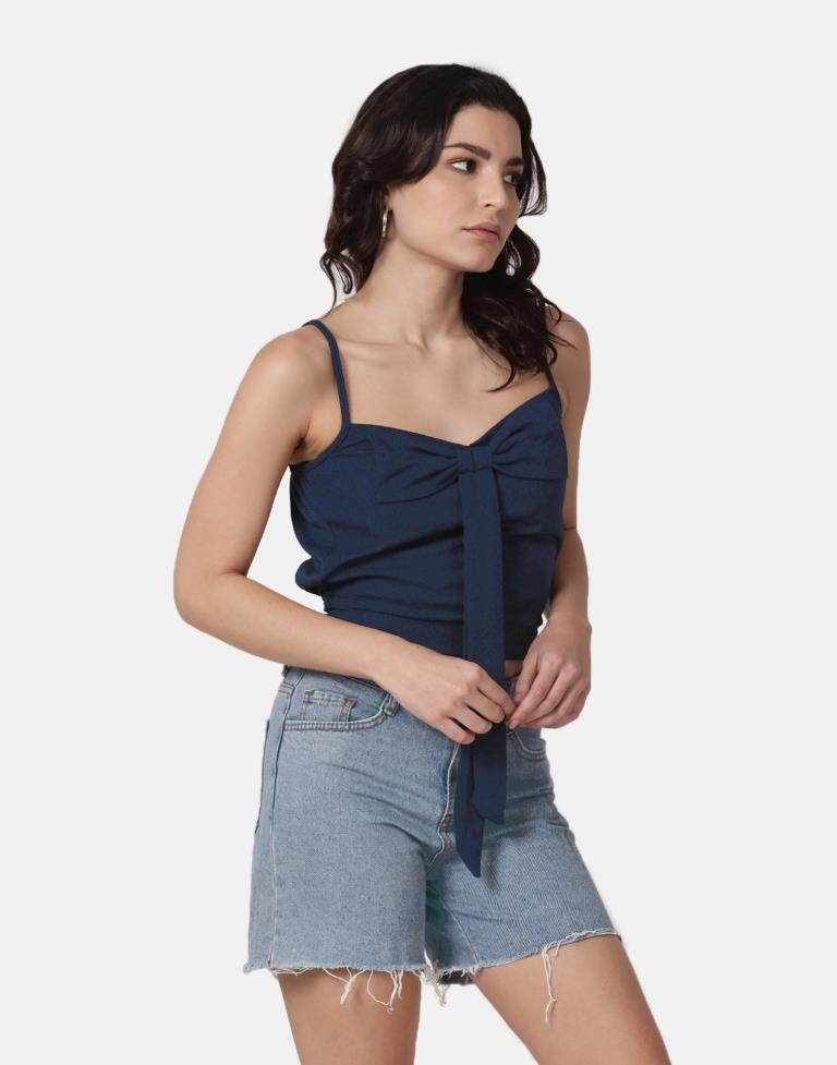 Blue Colored Lycra Knitted Top | Leemboodi