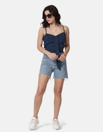 Blue Colored Lycra Knitted Top | Leemboodi
