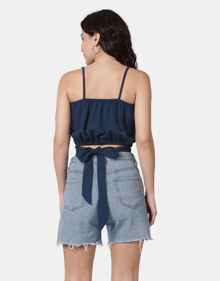 Blue Colored Lycra Knitted Top | Leemboodi