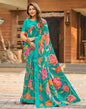 Turquoise Blue Floral Printed Saree | Sudathi