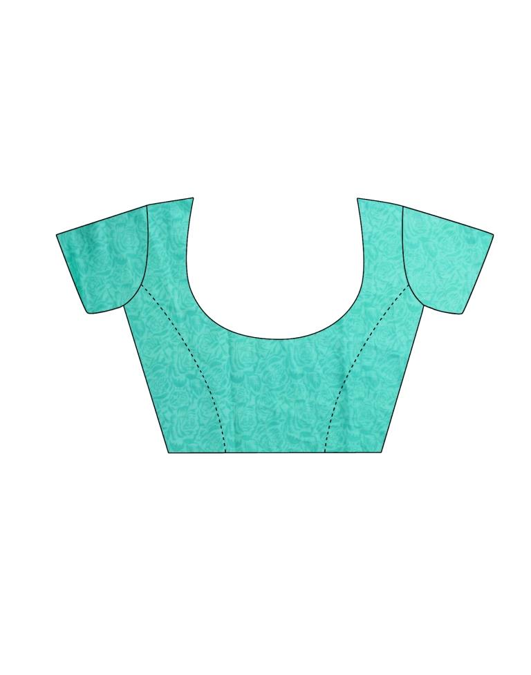 Turquoise Blue Floral Printed Saree | Sudathi