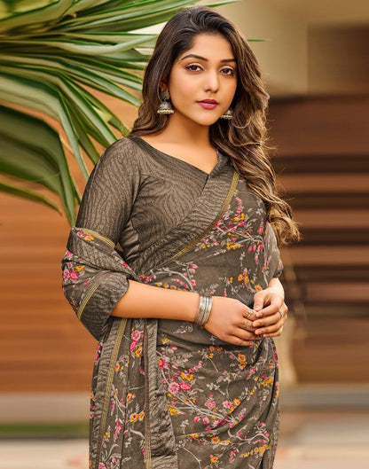 Brown Floral Printed Saree | Sudathi