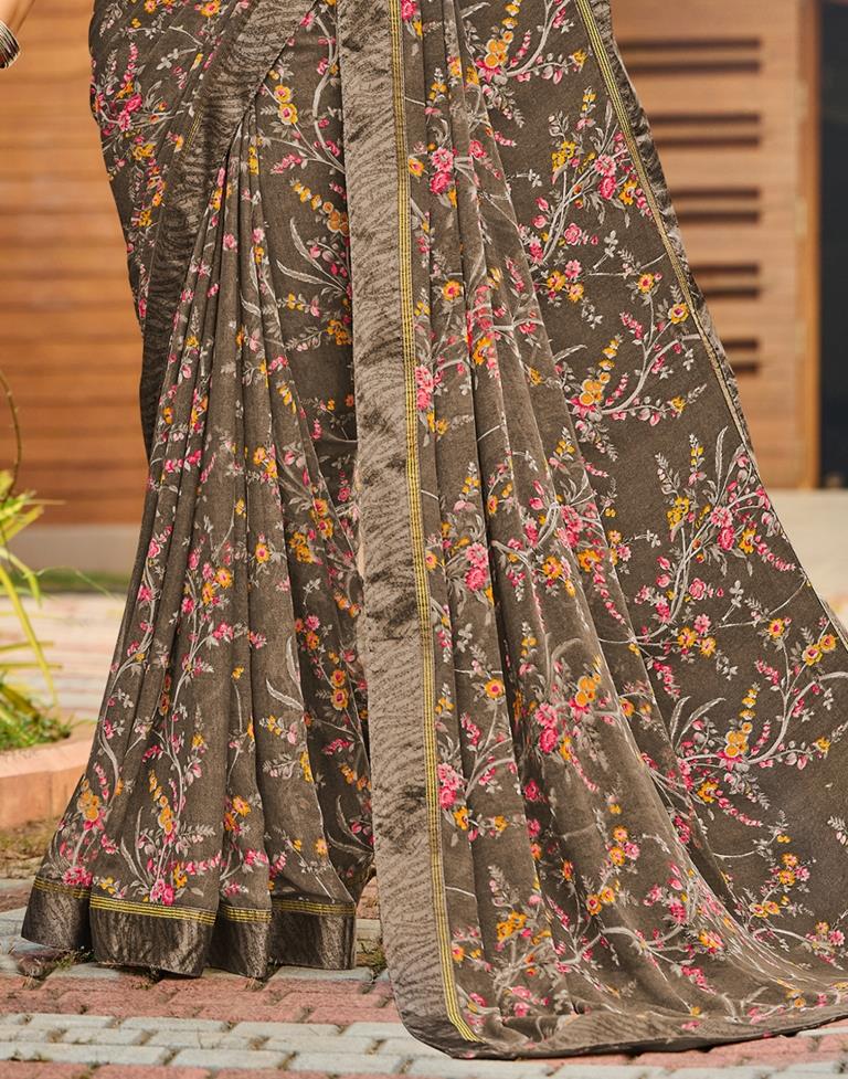 Brown Floral Printed Saree | Sudathi
