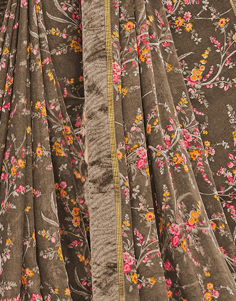 Brown Floral Printed Saree | Sudathi