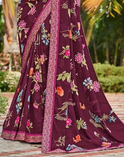 Wine Floral Printed Saree | Sudathi