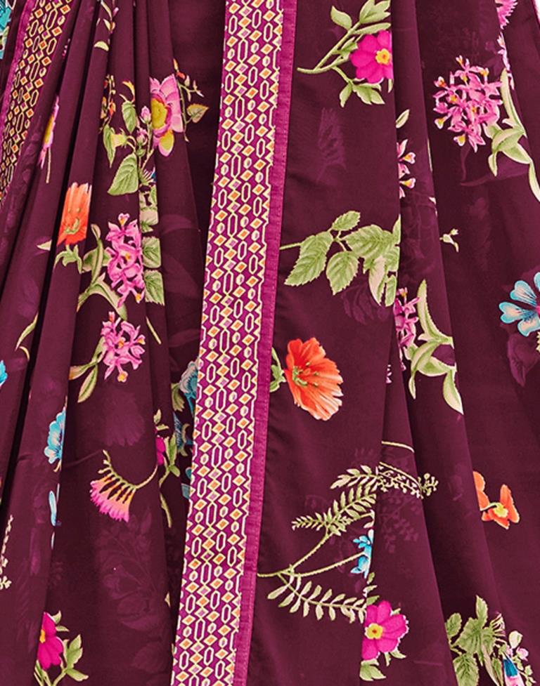 Wine Floral Printed Saree | Sudathi