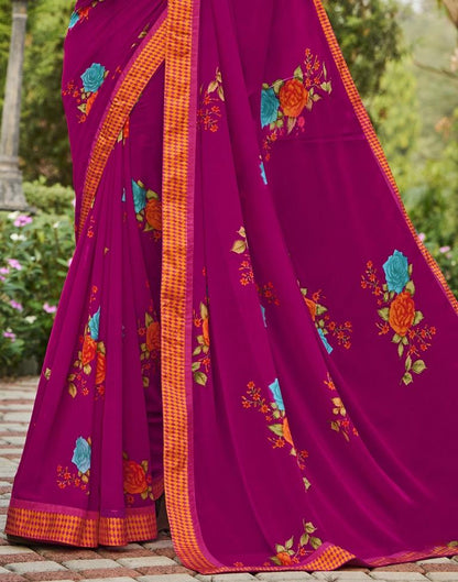 Hot Pink Floral Printed Saree | Sudathi