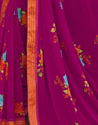 Hot Pink Floral Printed Saree | Sudathi